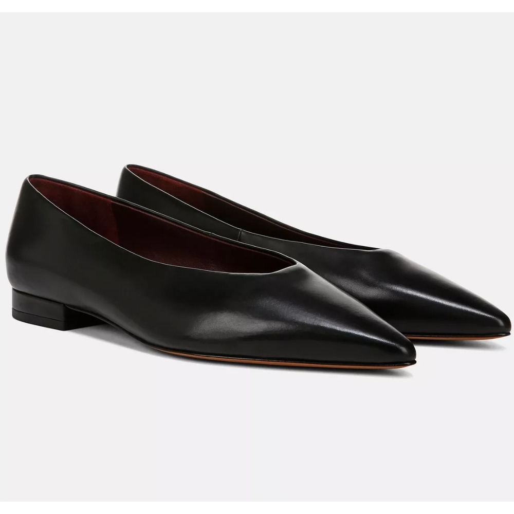 Vince Black Pointed Toe Leather Flats
